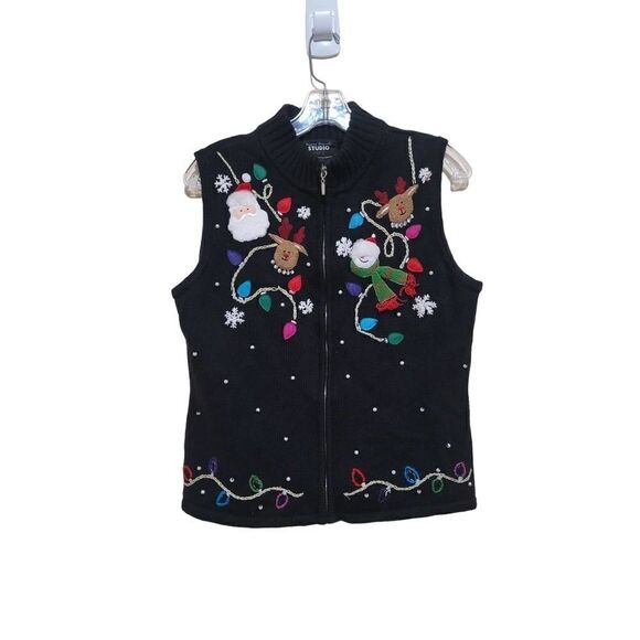 Studio Joy Women's Black Sleeveless Christmas Sweater Sz  Medium - Picture 1 of 6